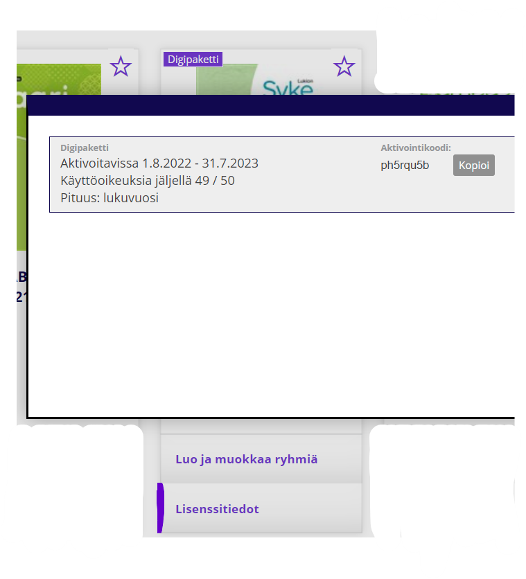 digipaketin aktivointikoodi